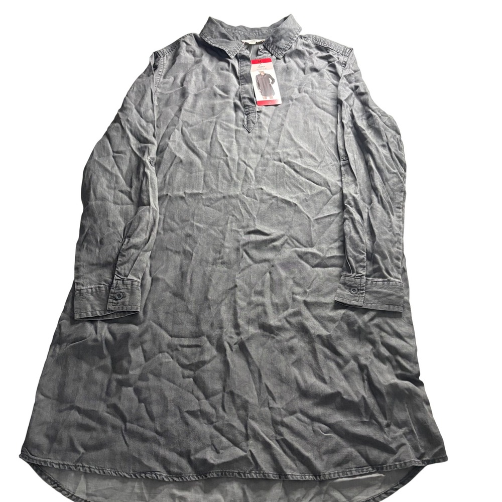 Como Vintage Gray Lyocell Long Sleeve Mini‎ Shirt Dress Womens Med NWT Travel